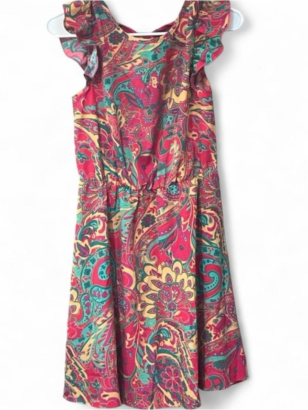 Pink Paisley Casual Sundress with Flutter Sleeves